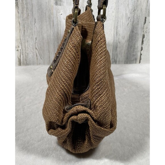 Fossil Genuine Classic 1954 Key Oasis Brown Straw & Leather Satchel Shoulder Bag - Picture 9 of 12